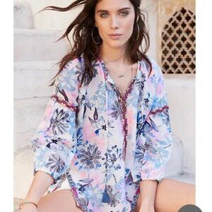 💕JOHNNY WAS WORKSHOP💕 Embroidered Peasant Blouse ~ Painterly Floral Print XS